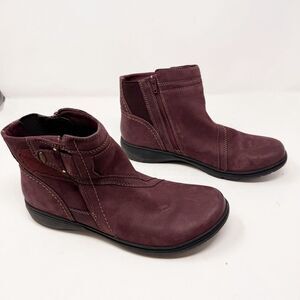 Clark’s Collection Maroon Nubuck Velcro Ankle Boots 11